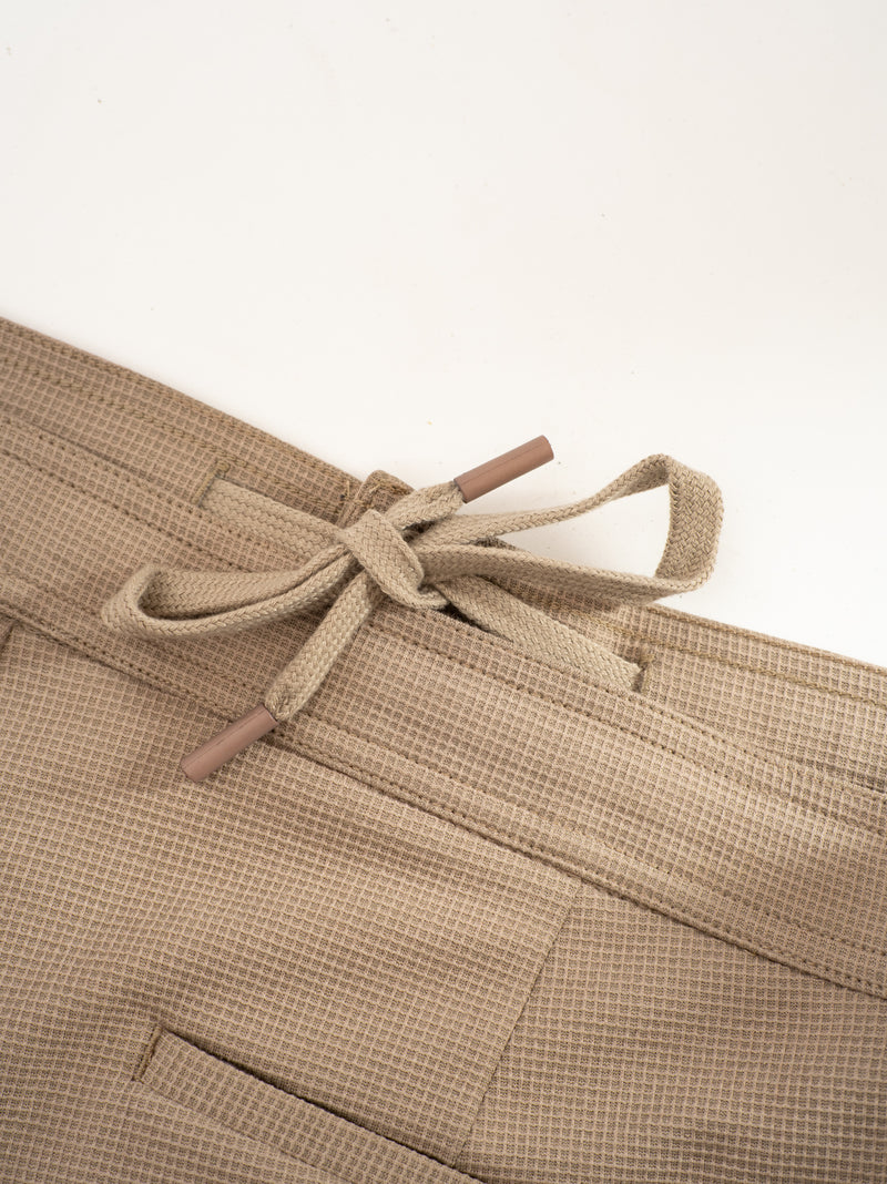 Dunara Beige Relaxed Fit Power-Stretch Korean Pintuck Pants