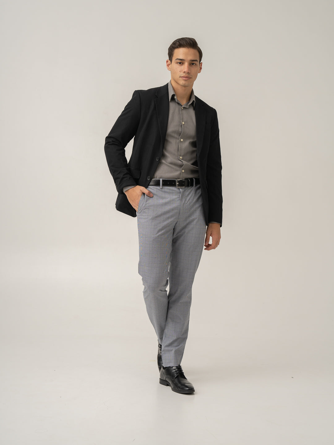 Front view of blue black houndstooth checks formal pant at Pant Project