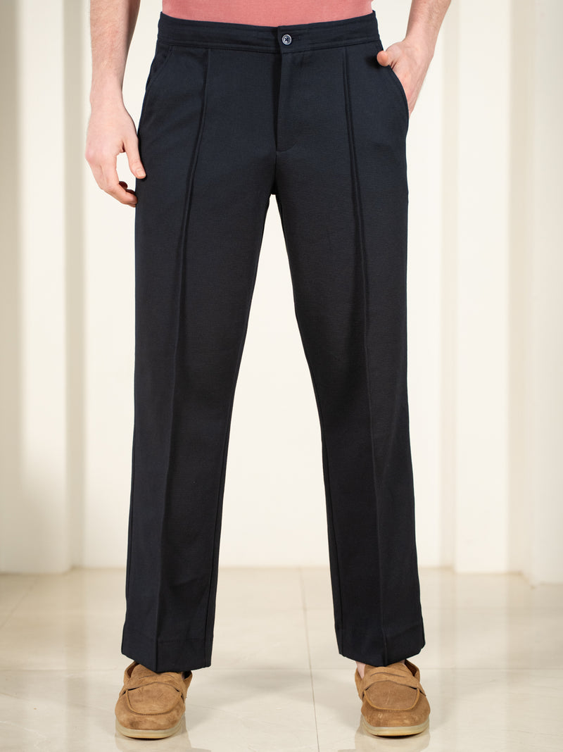 Brooke Navy Relaxed Fit Power-Stretch Korean Pintuck Pants