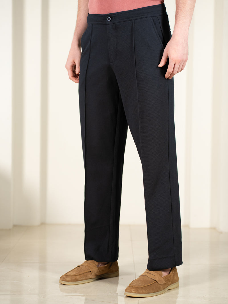 Brooke Navy Relaxed Fit Power-Stretch Korean Pintuck Pants