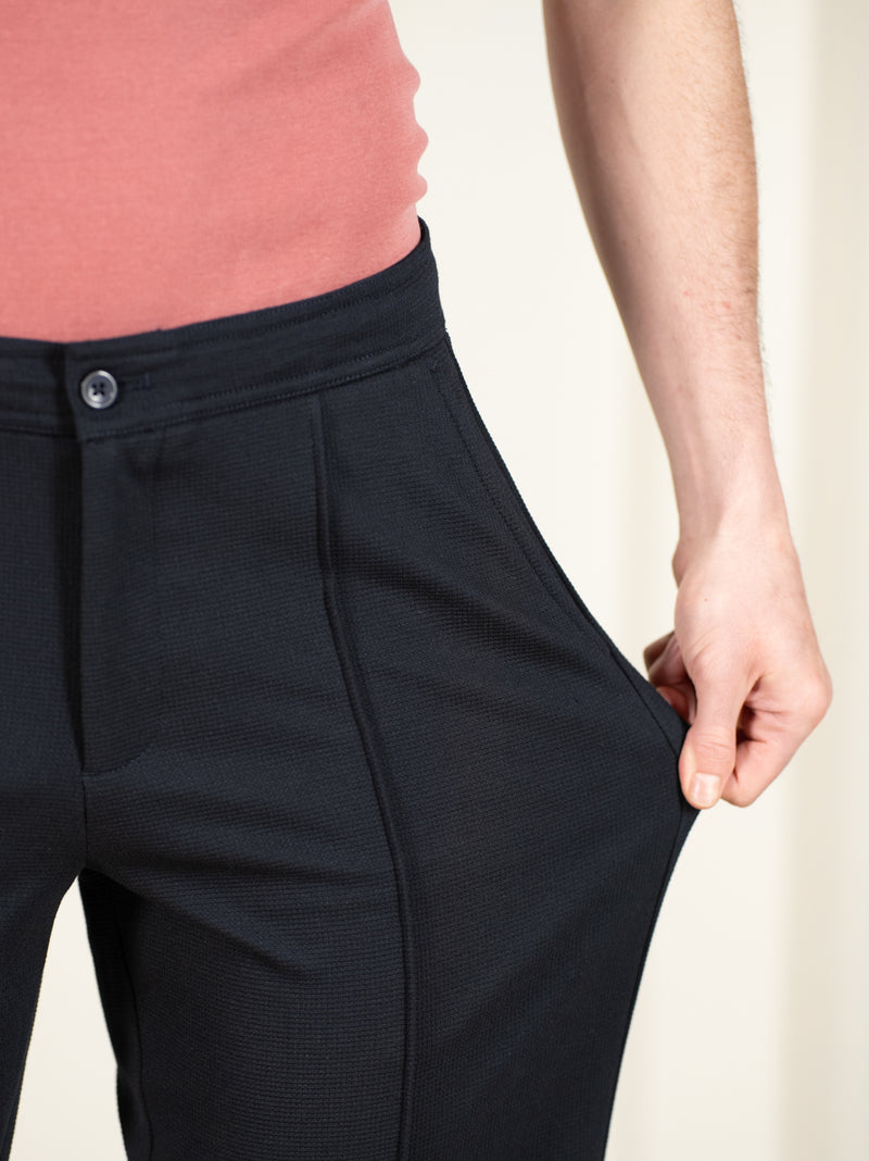 Brooke Navy Relaxed Fit Power-Stretch Korean Pintuck Pants