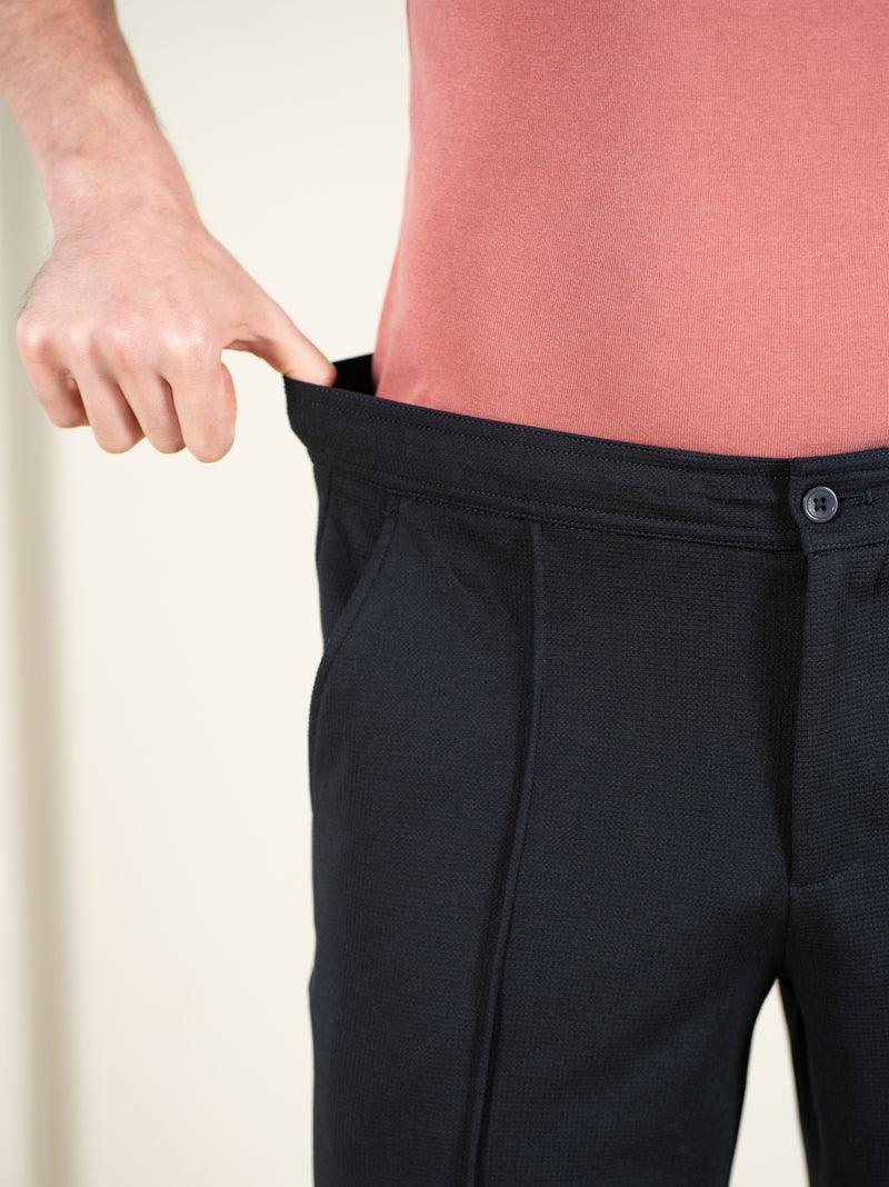 Brooke Navy Relaxed Fit Power-Stretch Korean Pintuck Pants