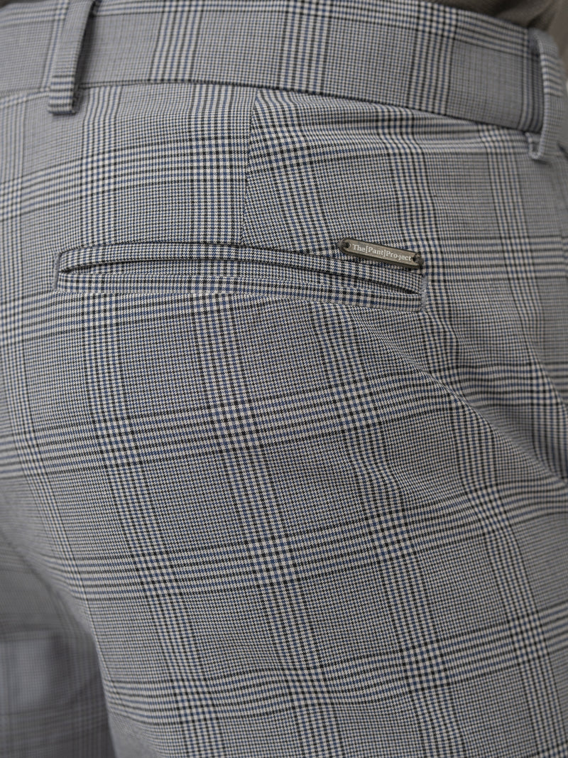 Back pocket detail of blue black houndstooth checks formal pant at Pant Project