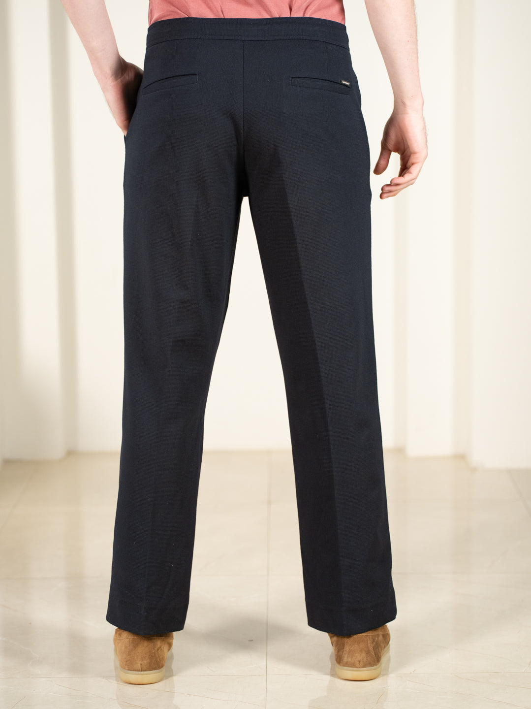 Brooke Navy Relaxed Fit Power-Stretch Korean Pintuck Pants
