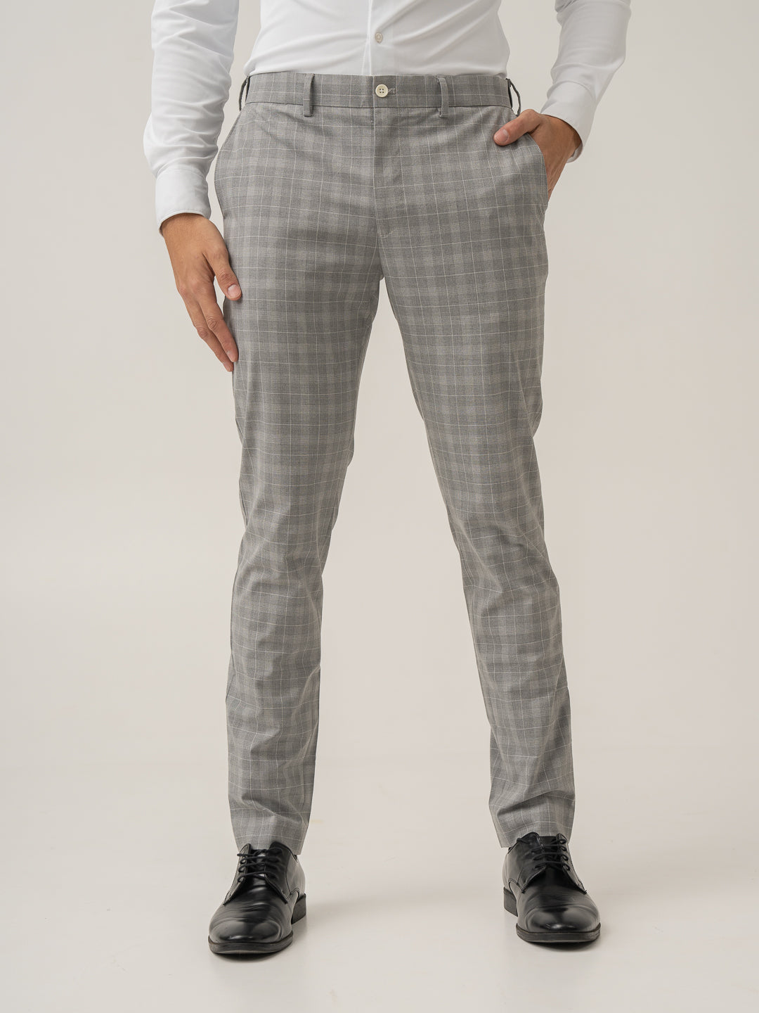 Front view of siberian grey checks formal pant at Pant Project