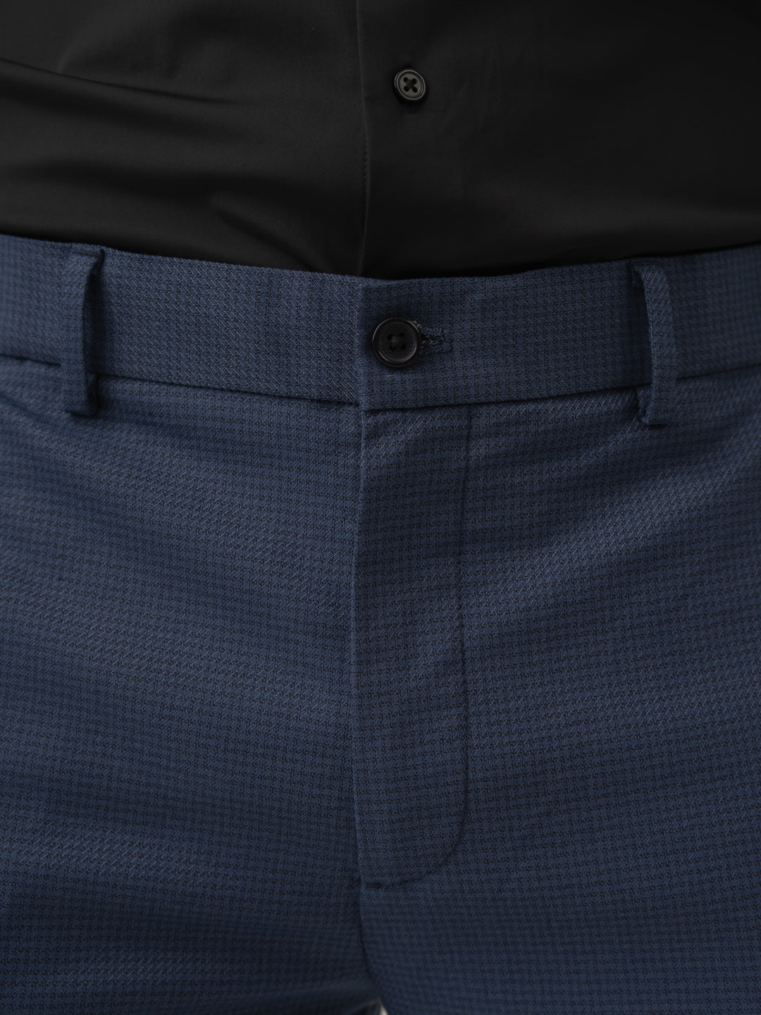 Waistband close up of osaka navy textured formal pant at Pant Project