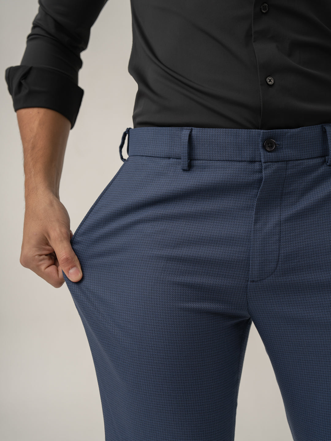 Stretch feature of osaka navy textured formal pant at Pant Project