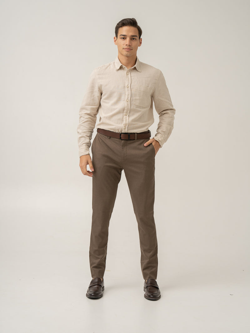 Full view of acon brown textured formal pant at Pant Project