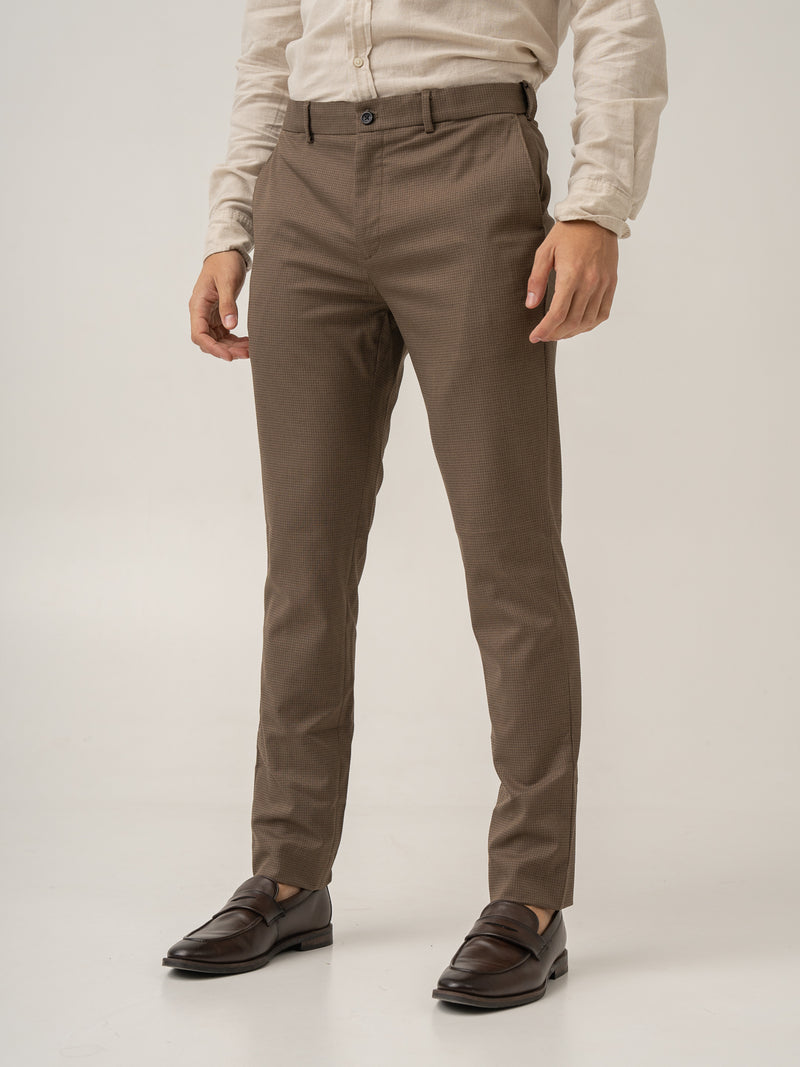 Side view of acon brown textured formal pant at Pant Project