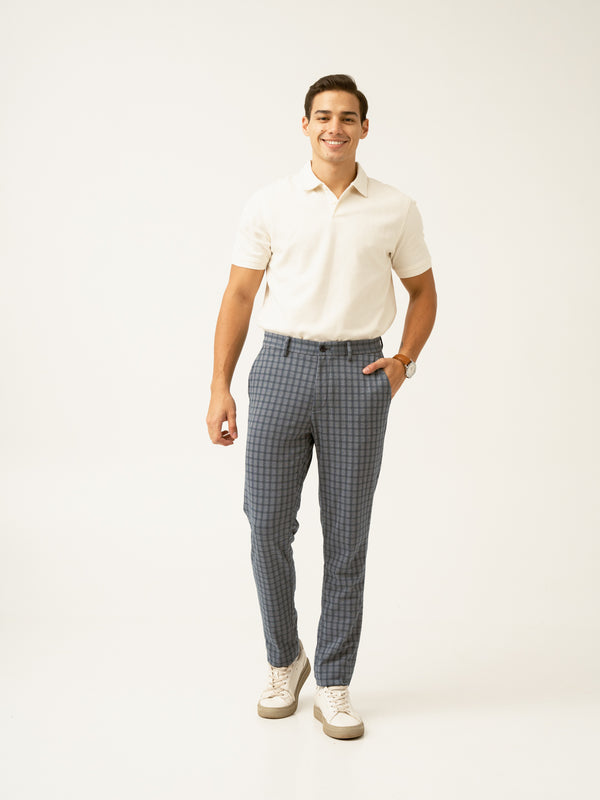 Teal Blue Window Checks Power-Stretch Pants