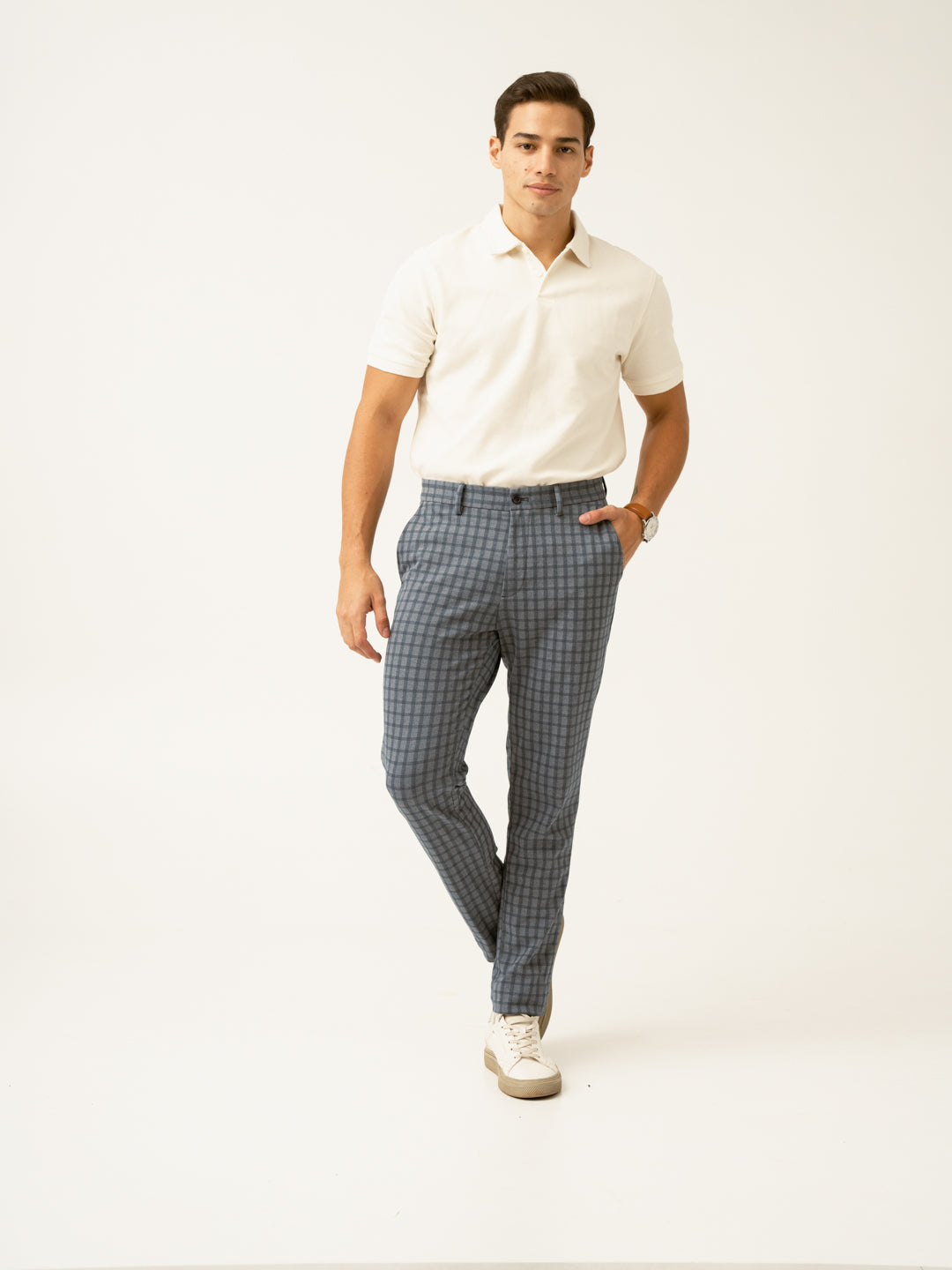 Teal Blue Window Checks Power-Stretch Pants