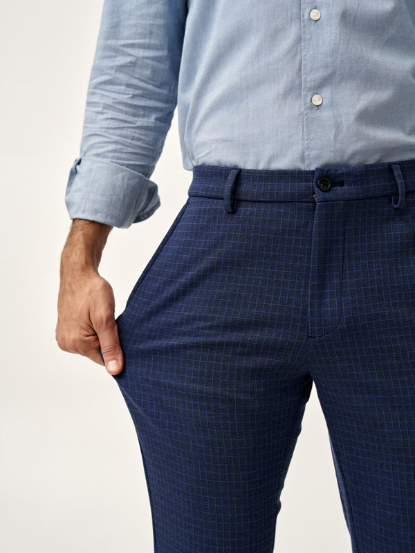 Navy Blue Checks Power-Stretch Pants