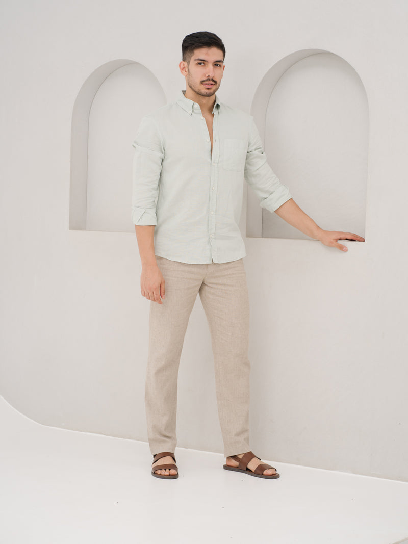 Leaflight Beige Linen Sorona Pants