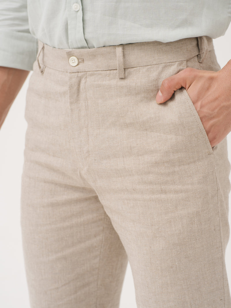 Leaflight Beige Linen Sorona Pants