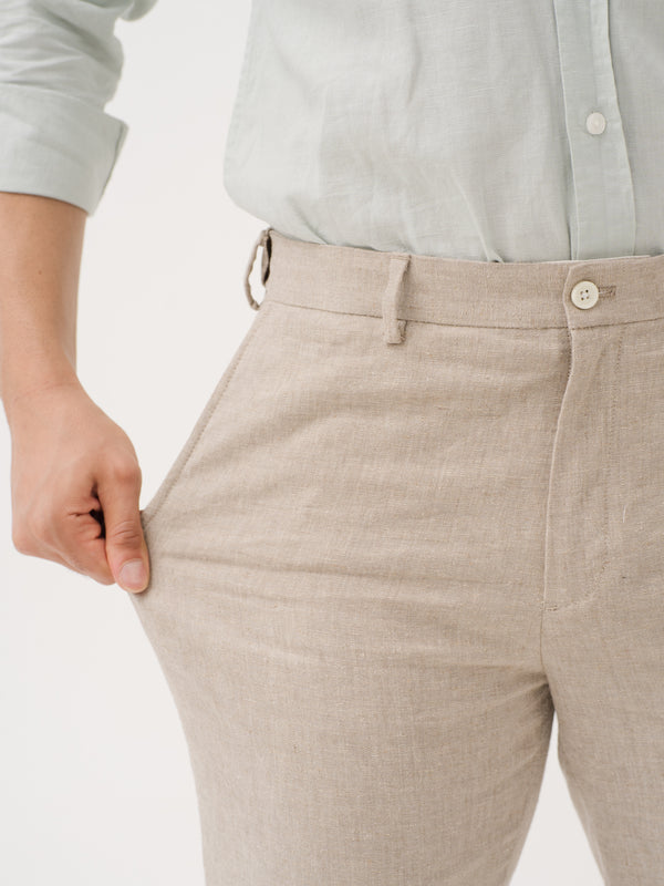 Leaflight Beige Linen Sorona Pants