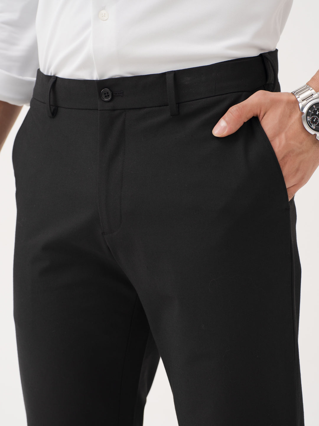 Everyday Black Relaxed Fit Stretch Formal Pants