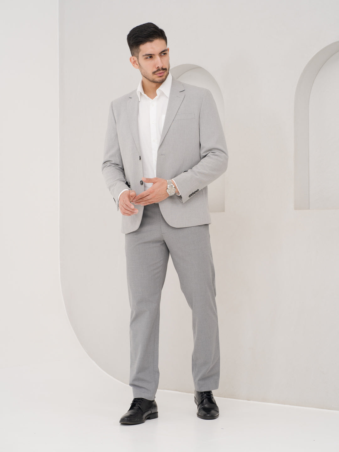 Effortless Grey Relaxed Fit Stretch Formal Pants
