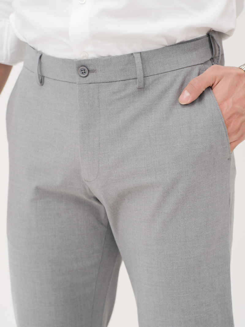 Effortless Grey Relaxed Fit Stretch Formal Pants