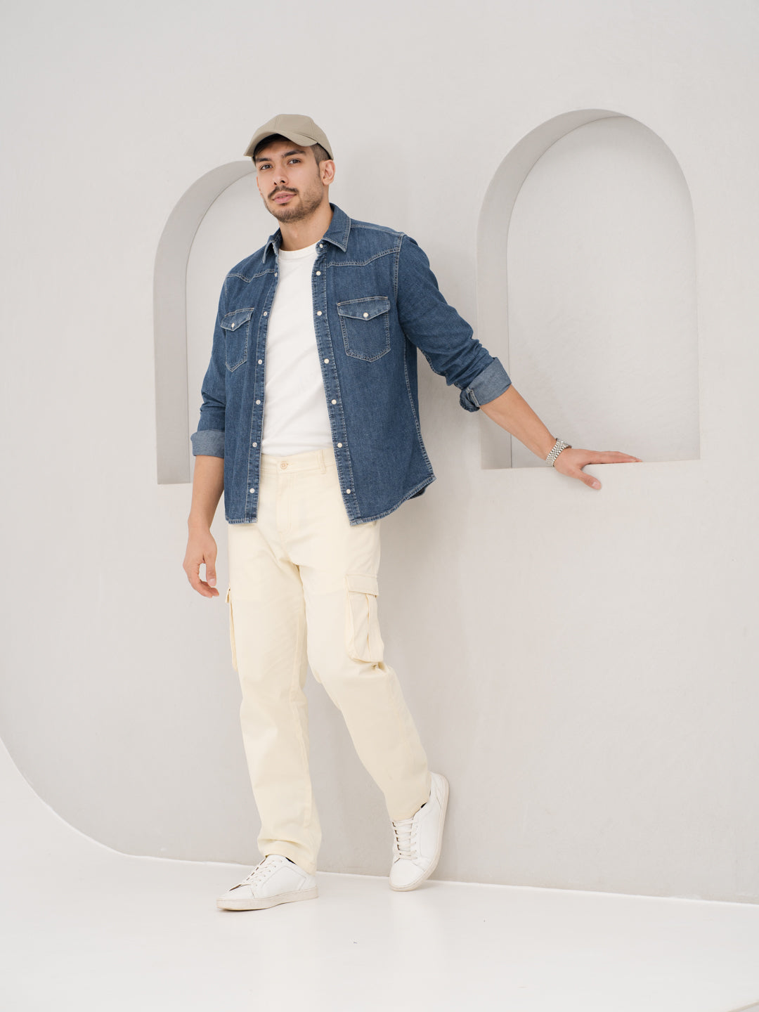 Burl Beige Relaxed Fit Stretch Cargo Pants