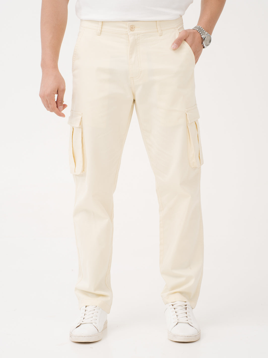 Burl Beige Relaxed Fit Stretch Cargo Pants