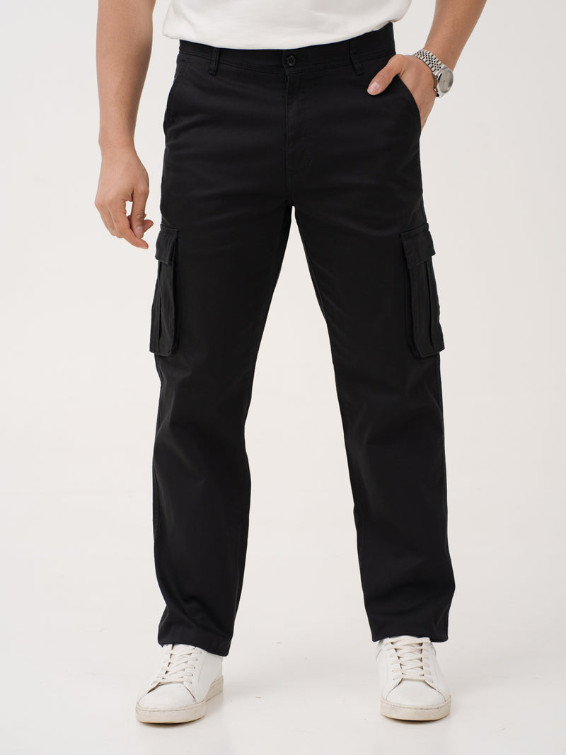 City Black Relaxed Fit Stretch Cargo Pants - Main Image