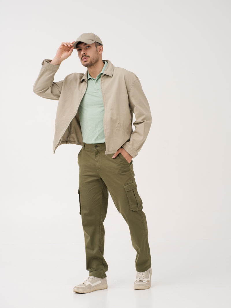 Sap Green Relaxed Fit Stretch Cargo Pants