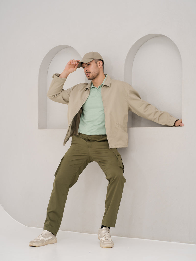 Sap Green Relaxed Fit Stretch Cargo Pants