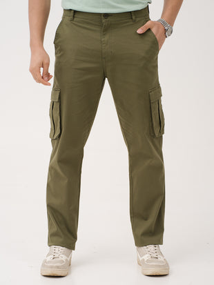 Sap Green Relaxed Fit Stretch Cargo Pants