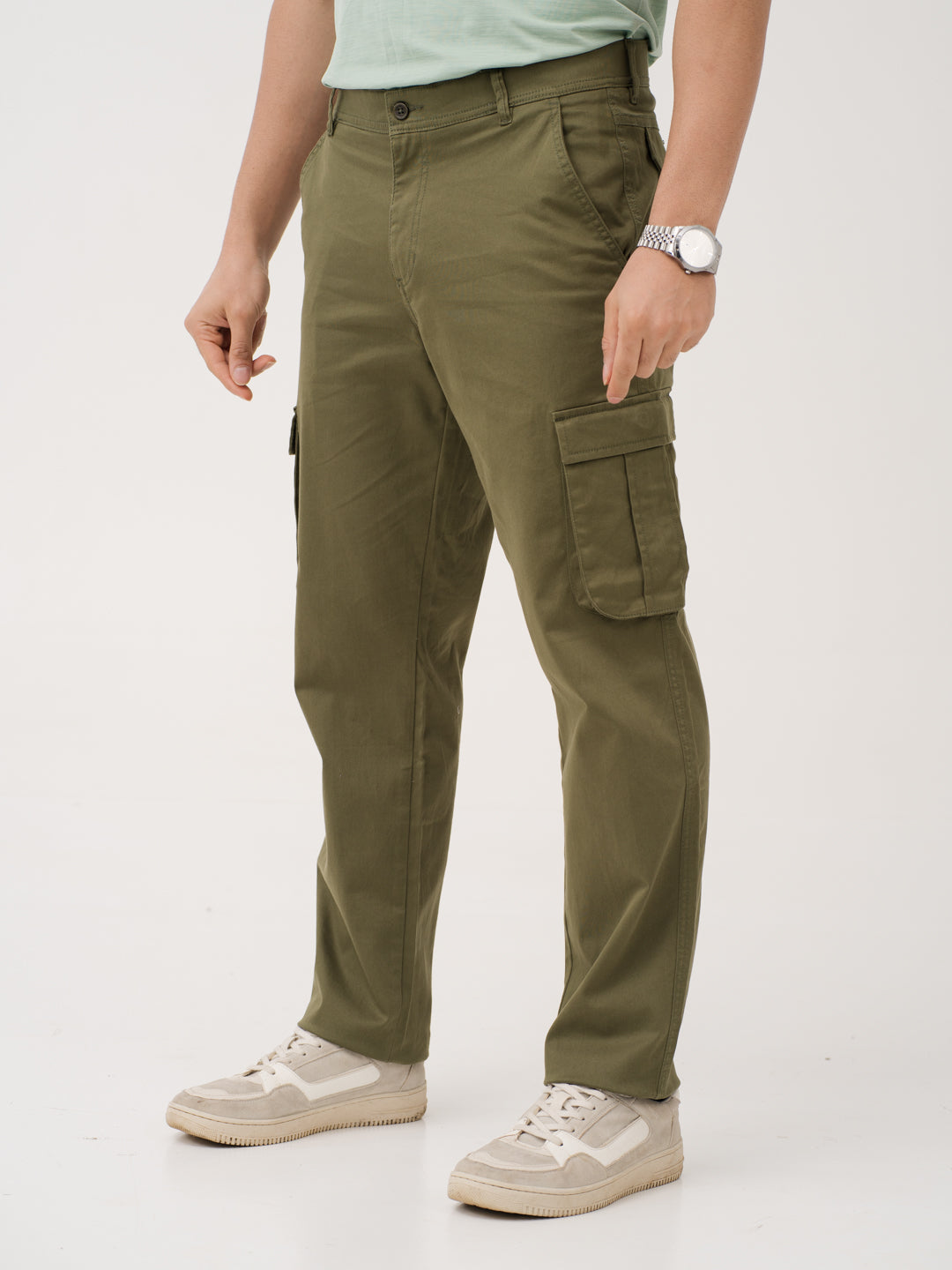 Sap Green Relaxed Fit Stretch Cargo Pants