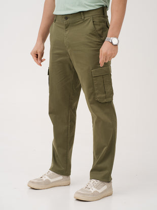 Sap Green Relaxed Fit Stretch Cargo Pants