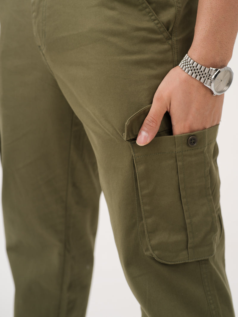 Sap Green Relaxed Fit Stretch Cargo Pants
