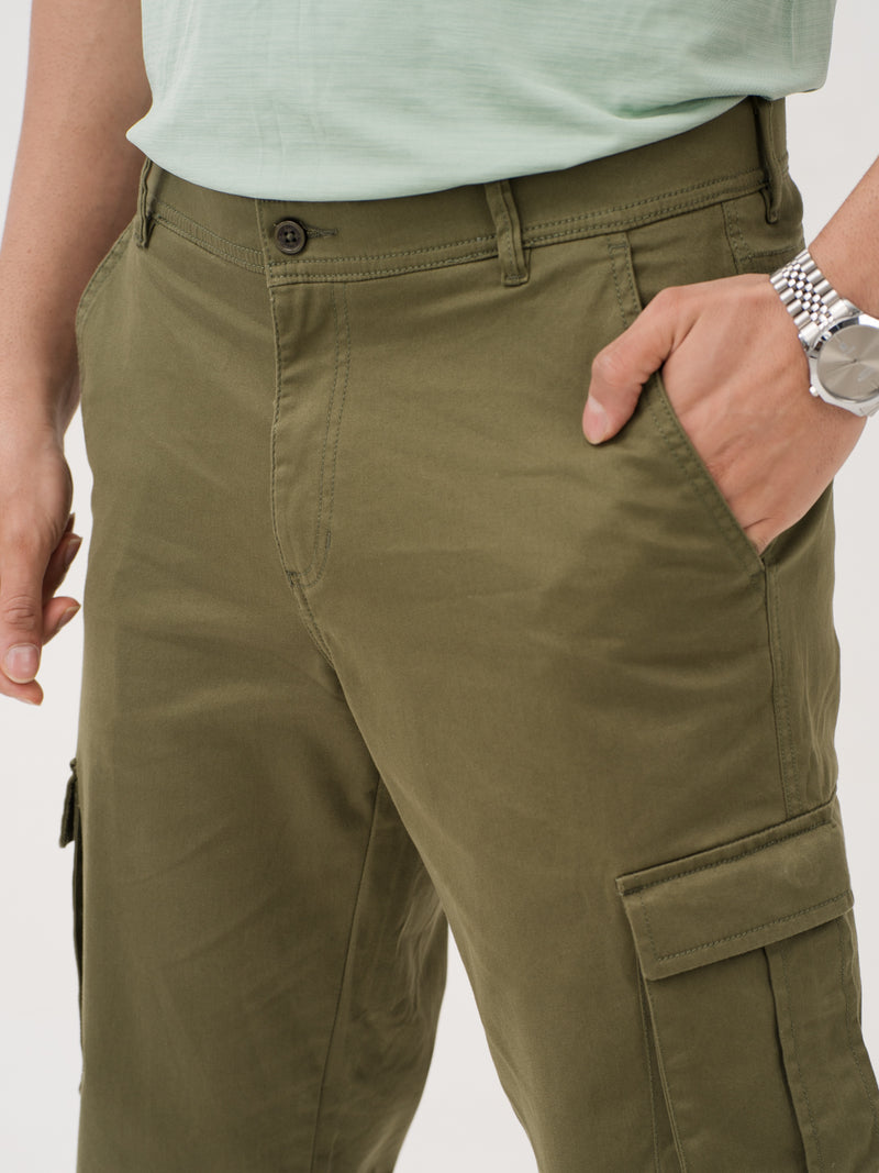 Sap Green Relaxed Fit Stretch Cargo Pants