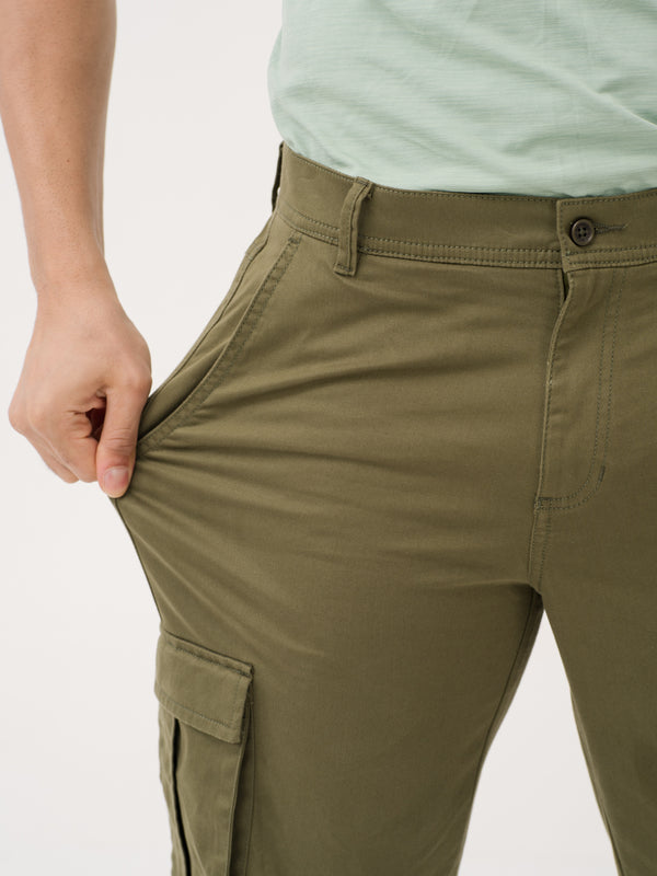Sap Green Relaxed Fit Stretch Cargo Pants