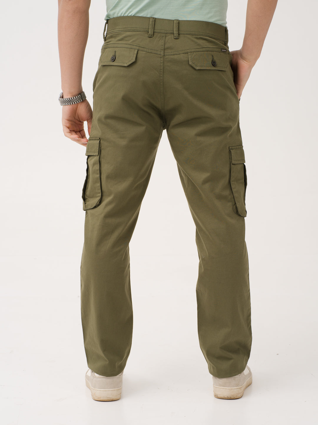 Sap Green Relaxed Fit Stretch Cargo Pants