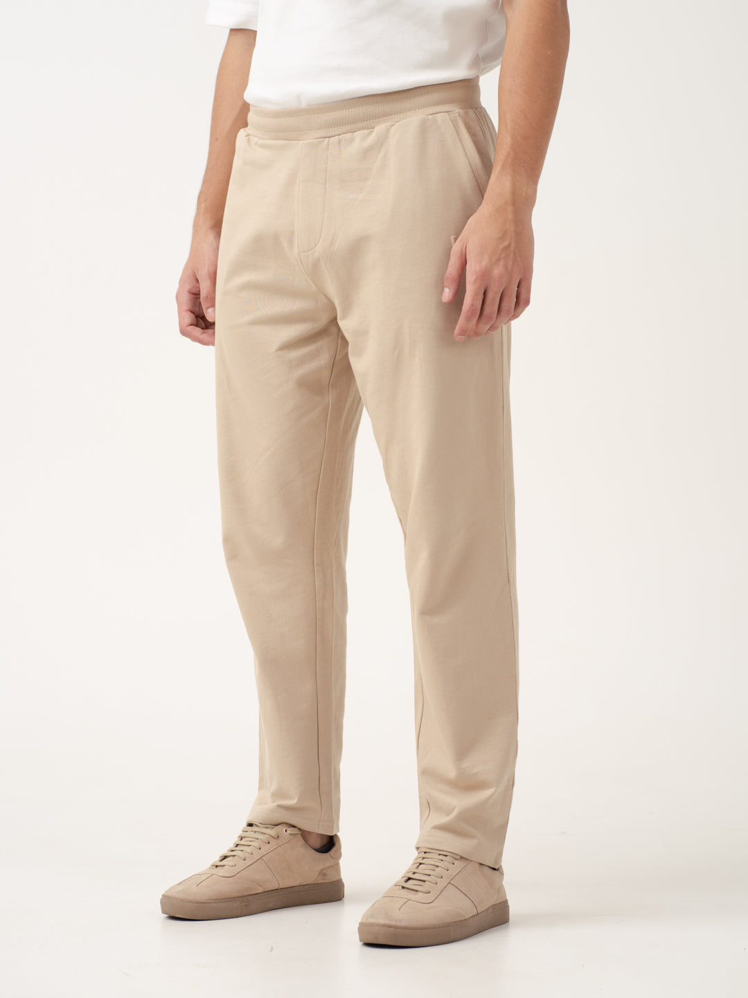 front view of nomad beige sweatpant by pant project featuring relaxed fit