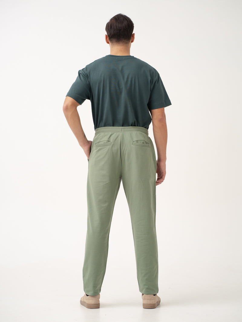 back view of green sweatpant by pant project showcasing relaxed fit