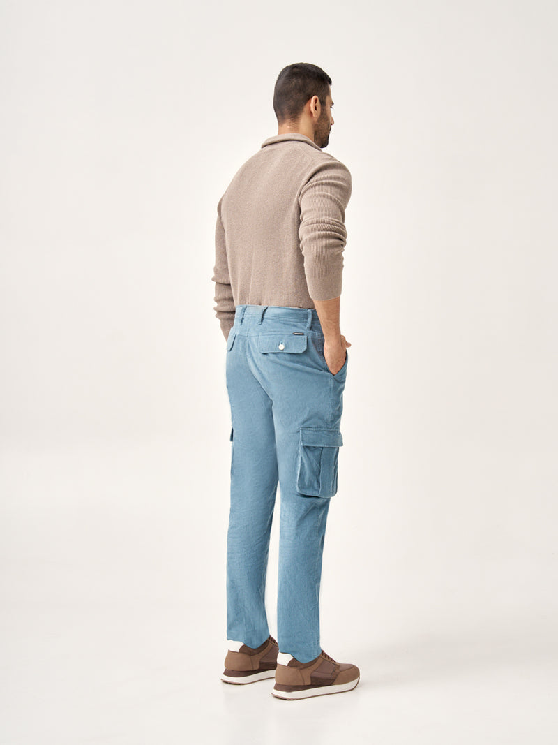 BoraBora Blue Corduroy Stretch Cargo Pants