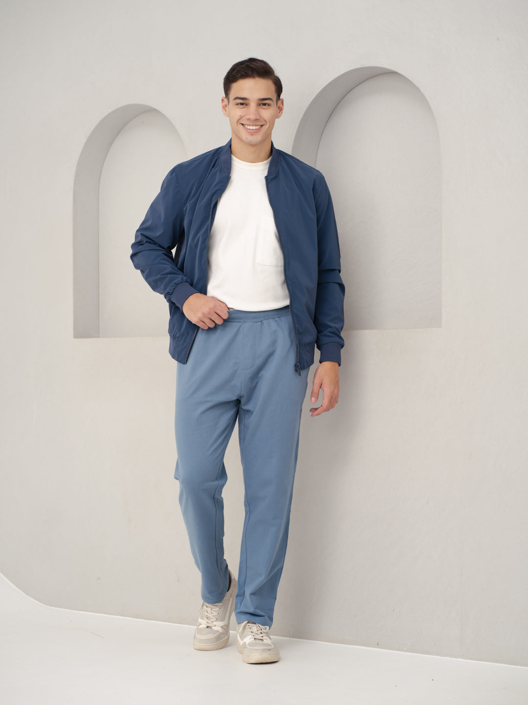 front view of pixel blue sweatpant by pant project with casual fit