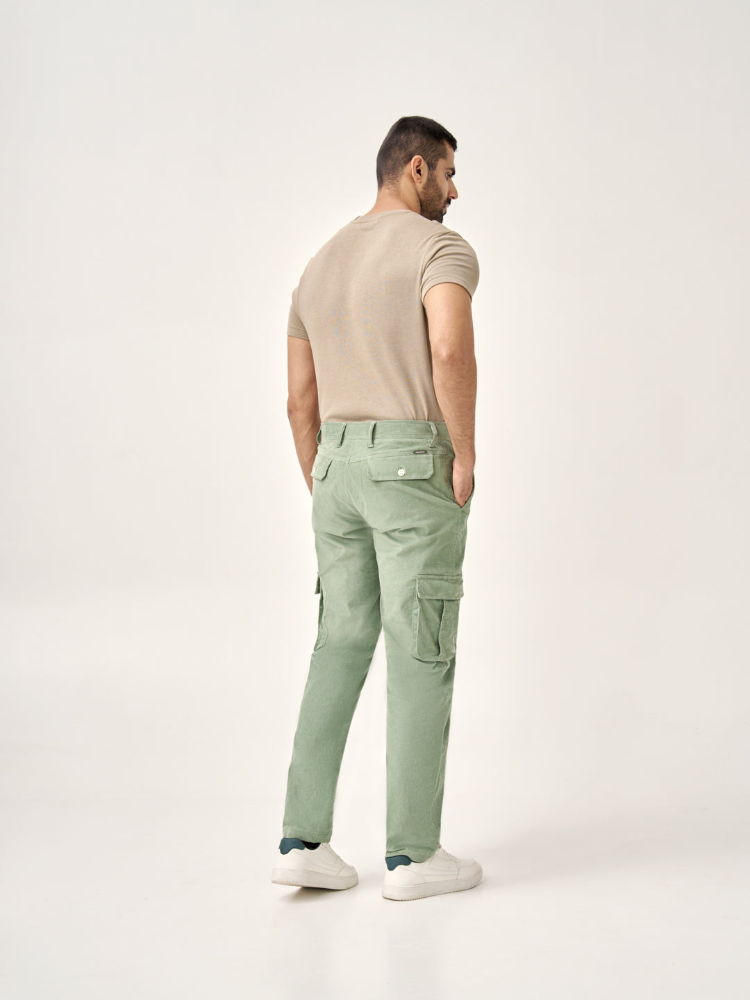 Aloe Green Corduroy Stretch Cargo Pants