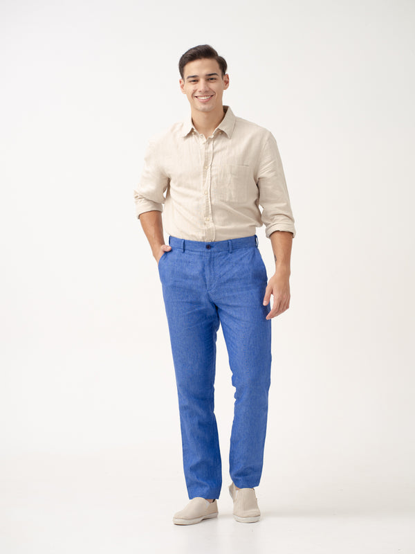 Lapis Blue 100% Linen Pants