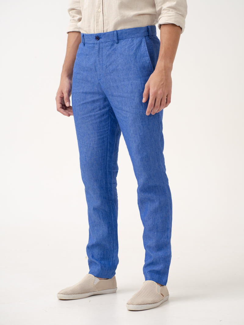 Lapis Blue 100% Linen Pants