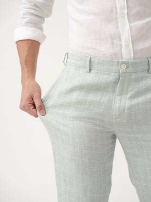 Pista Green Checks 100% Linen Pants