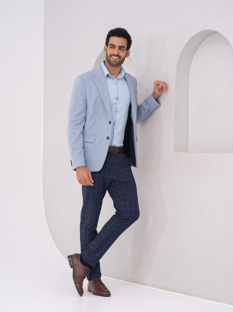 Otter Navy Checks Slim Fit Stretch Formal Pants
