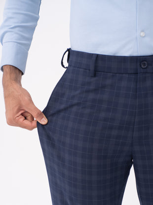 Otter Navy Checks Slim Fit Stretch Formal Pants