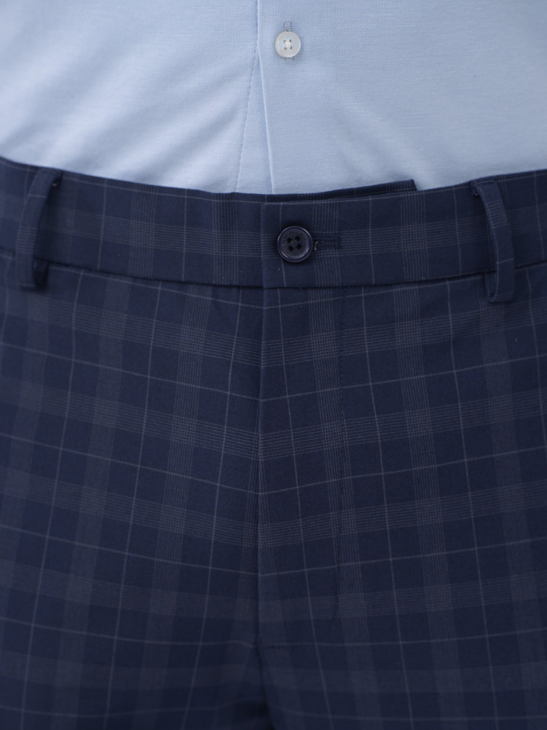 Otter Navy Checks Slim Fit Stretch Formal Pants