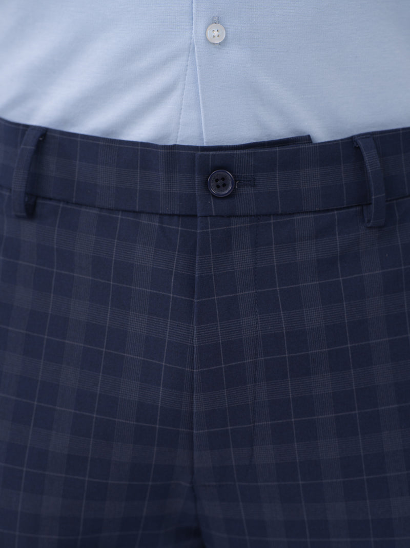 Otter Navy Checks Slim Fit Stretch Formal Pants