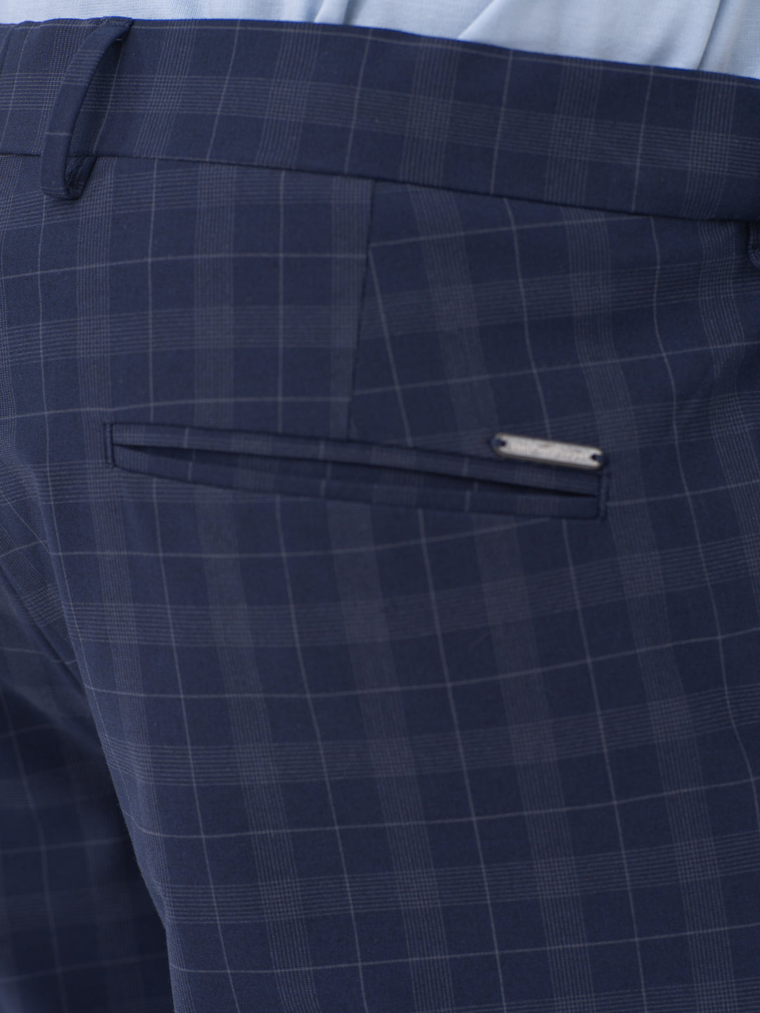 Otter Navy Checks Slim Fit Stretch Formal Pants