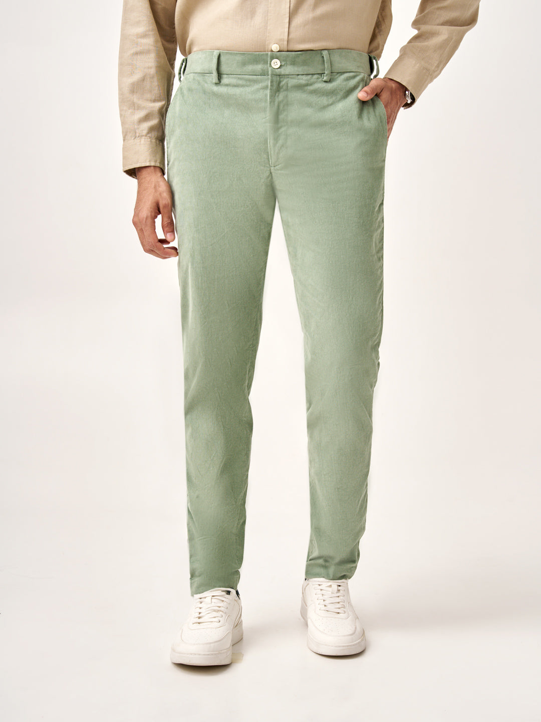 Aloe Green Corduroy Stretch Pants