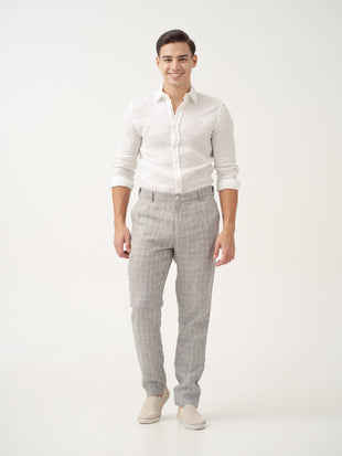 Glasgow Grey Checks 100% Linen Pants