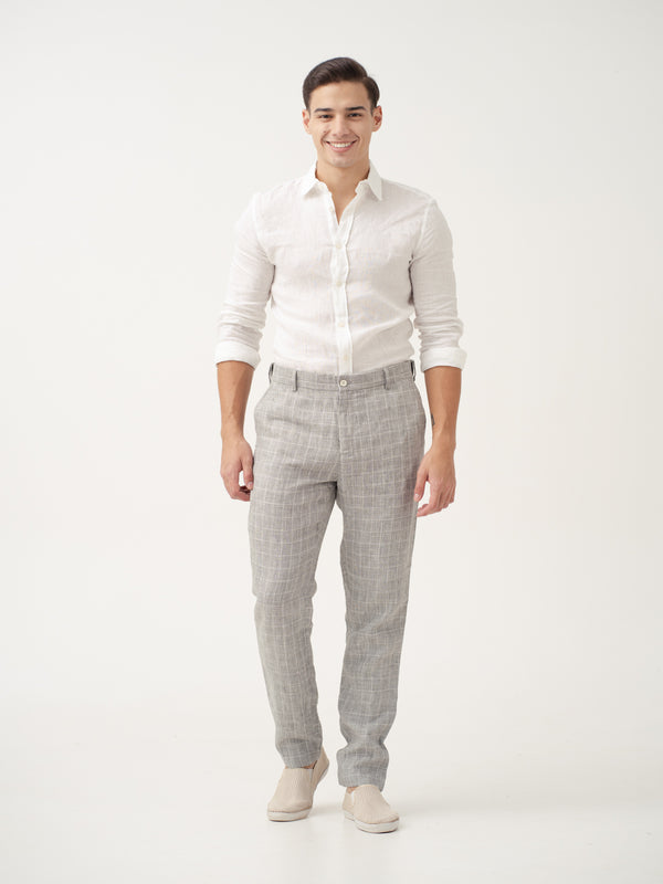Glasgow Grey Checks 100% Linen Pants